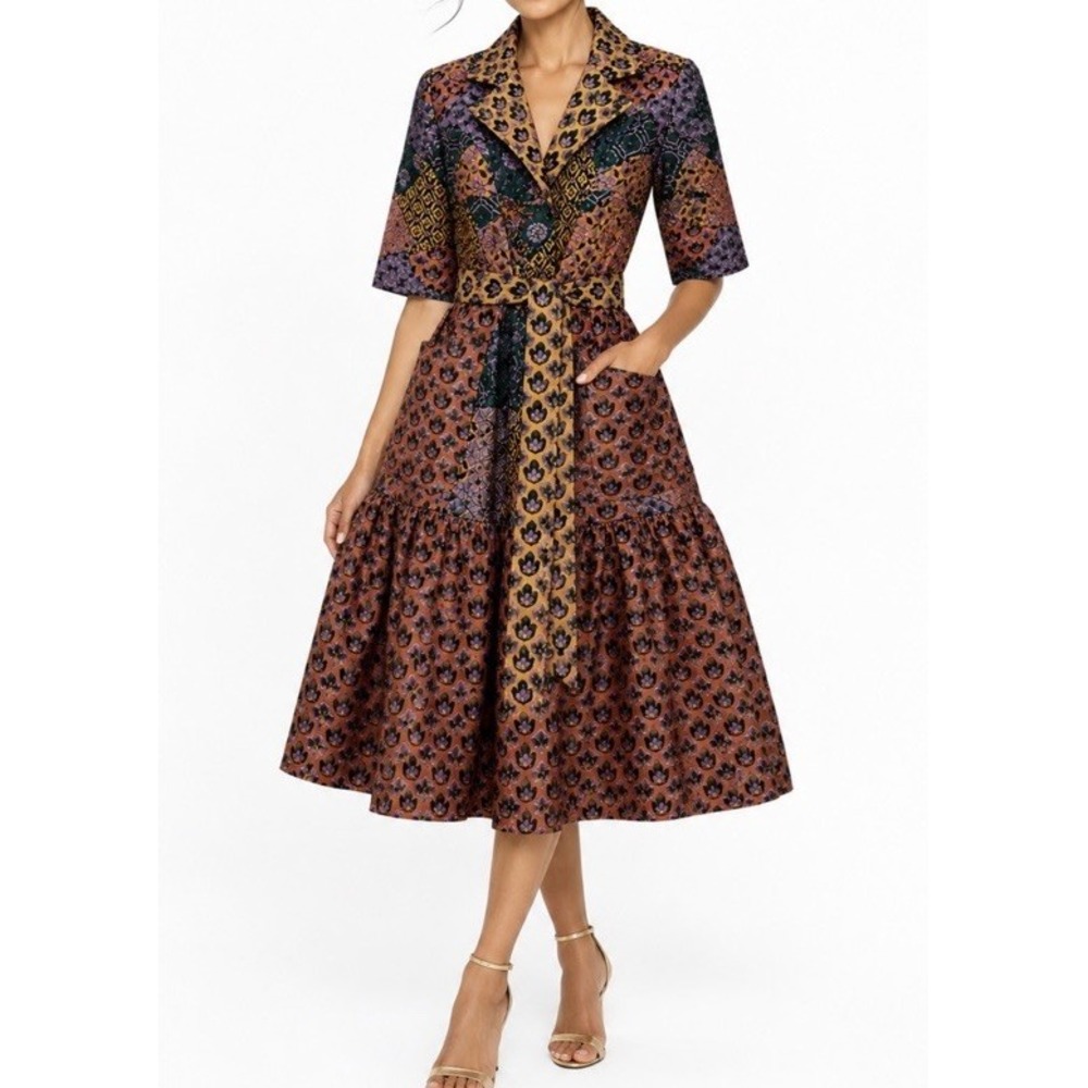 Autumn Adeigbo Makenna Duster Dress Size 0 Purple Gold Floral Brocade